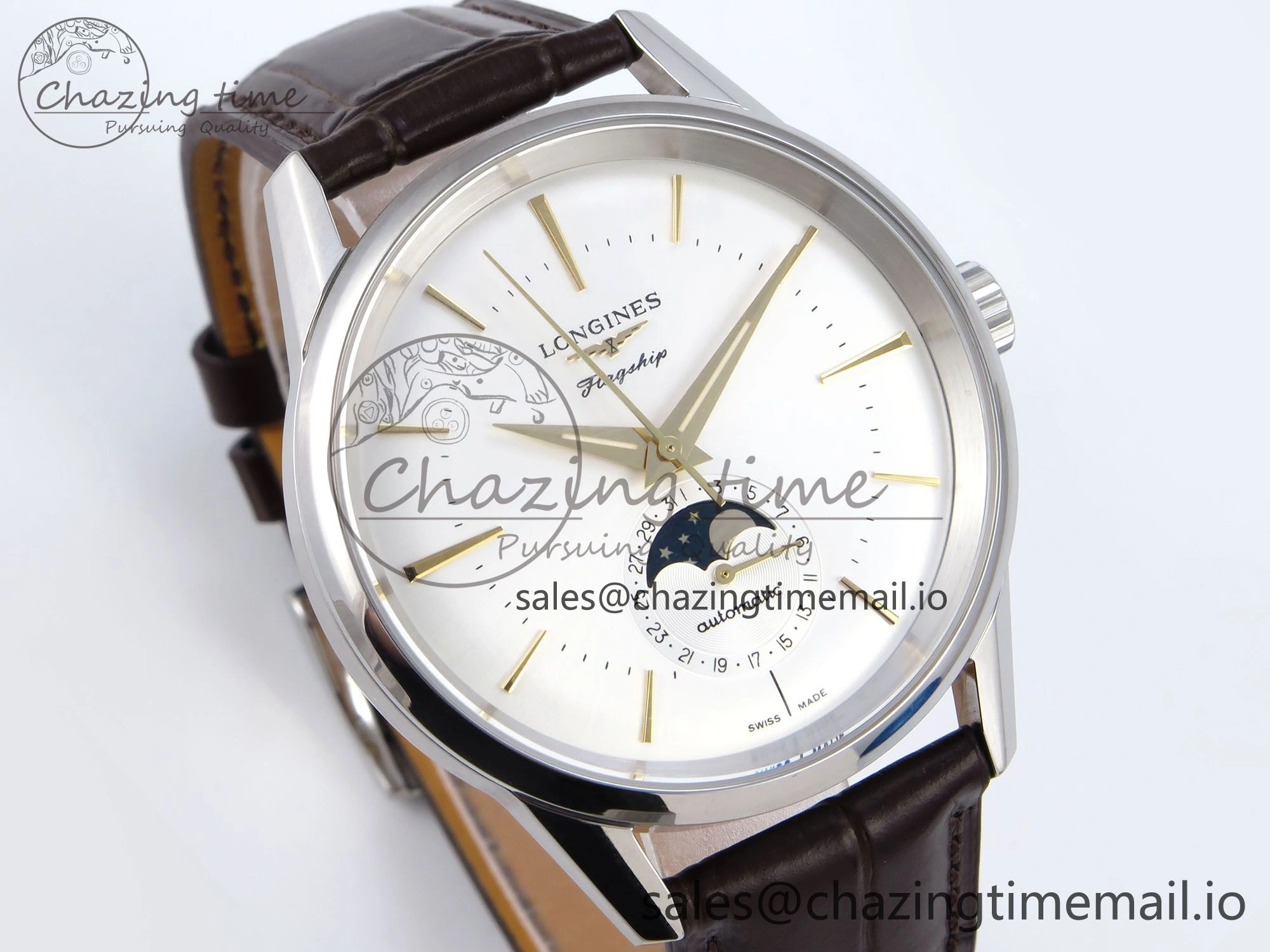 Flagship Heritage Moonphase SS APSF 1:1 Best Edition Silver YG Dial on Brown Leather Strap A2892