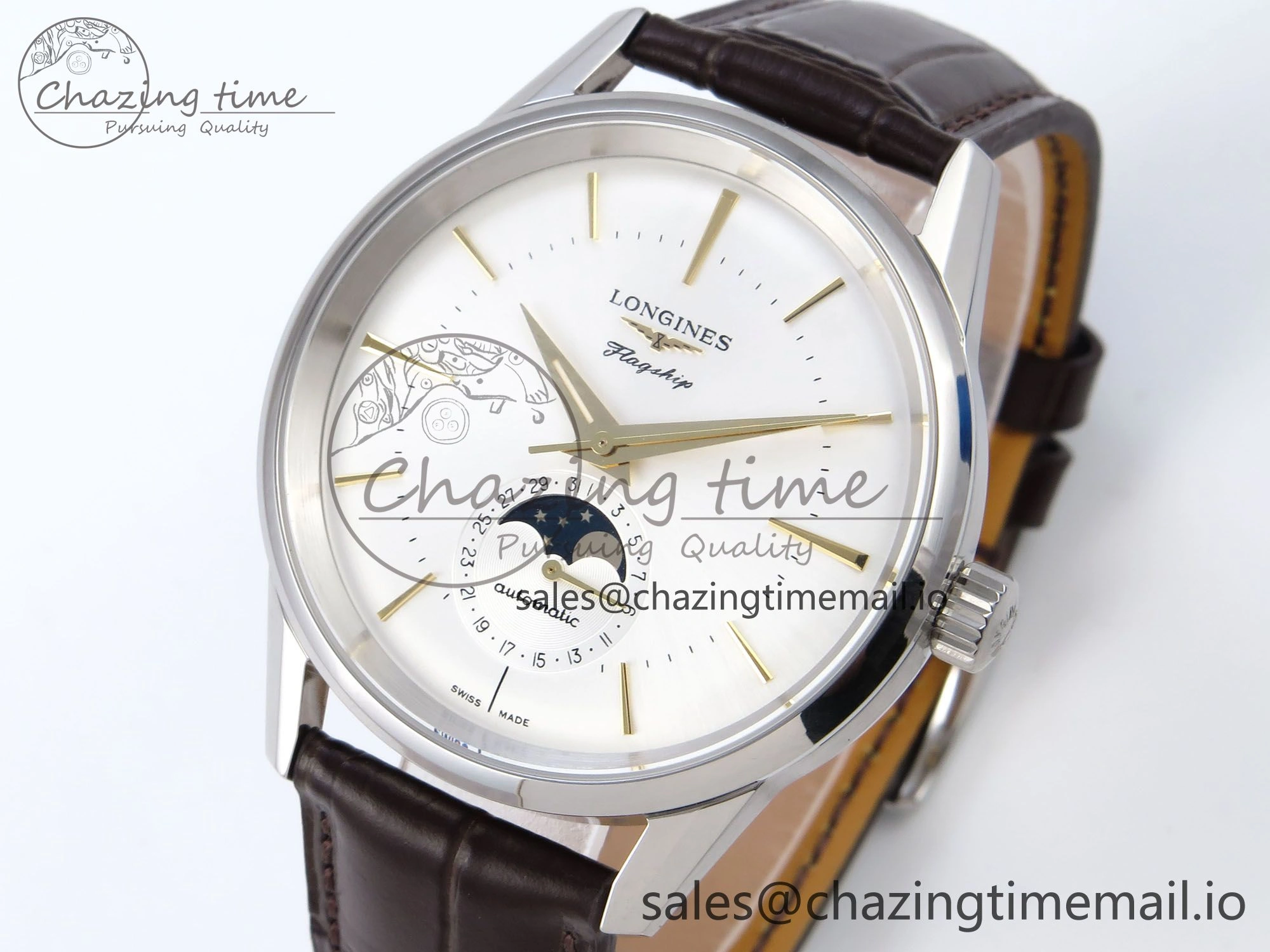 Flagship Heritage Moonphase SS APSF 1:1 Best Edition Silver YG Dial on Brown Leather Strap A2892