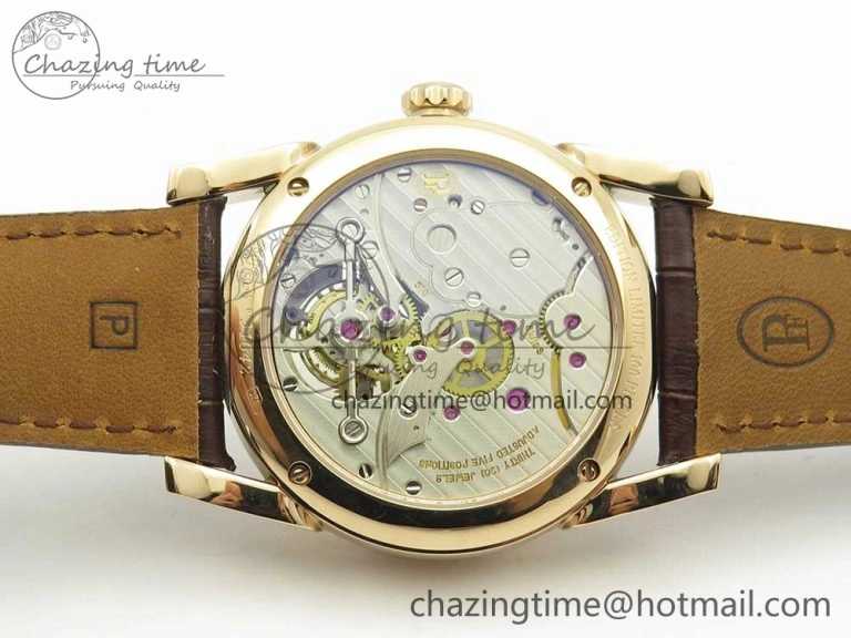 Fleurier Tonda Tourbillon Woodrock RG Real PR JBF Best Edition Red Dial on Brown Leather Strap