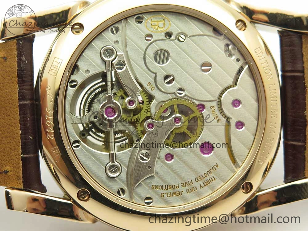 Fleurier Tonda Tourbillon Woodrock RG Real PR JBF Best Edition Red Dial on Brown Leather Strap