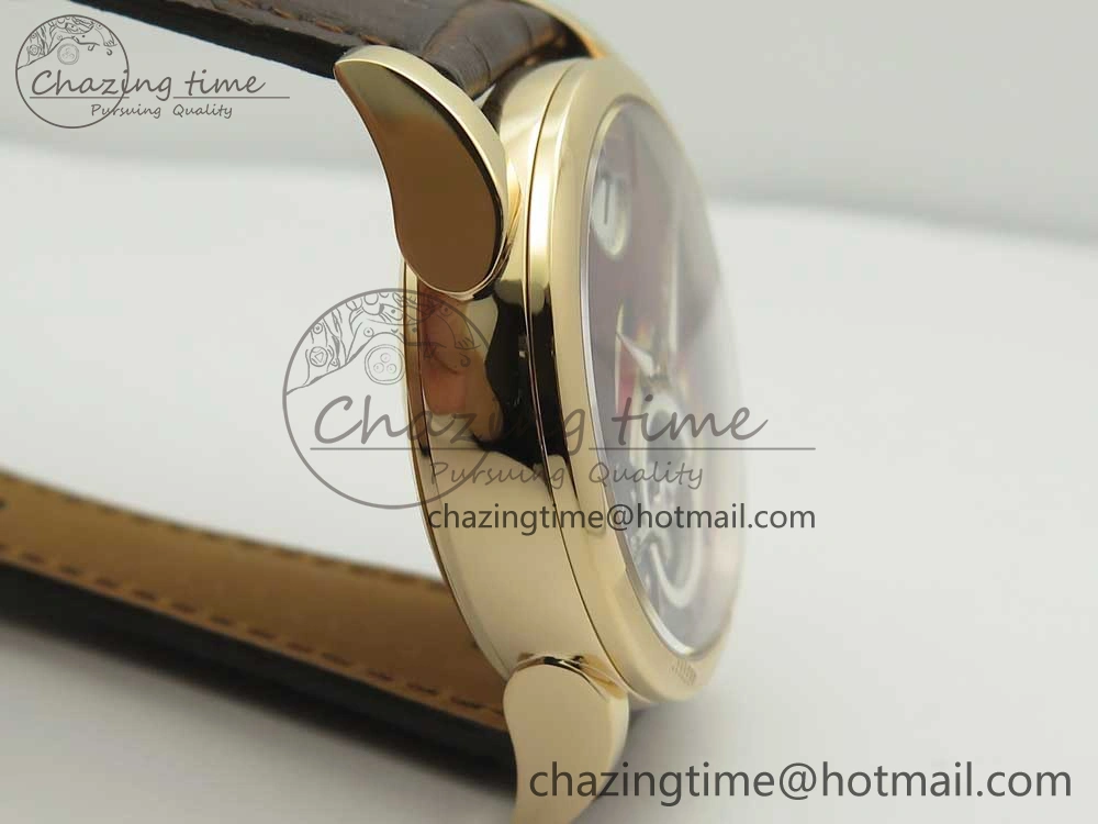 Fleurier Tonda Tourbillon Woodrock RG Real PR JBF Best Edition Red Dial on Brown Leather Strap