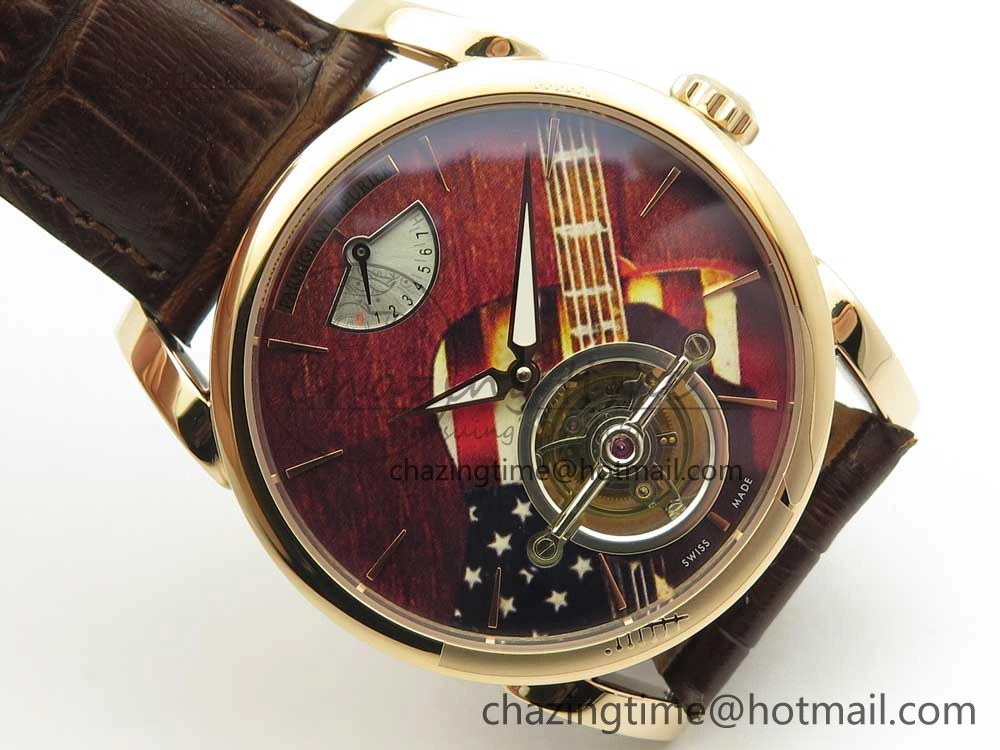 Fleurier Tonda Tourbillon Woodrock RG Real PR JBF Best Edition Red Dial on Brown Leather Strap
