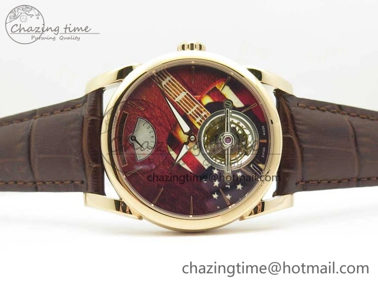 Fleurier Tonda Tourbillon Woodrock RG Real PR JBF Best Edition Red Dial on Brown Leather Strap