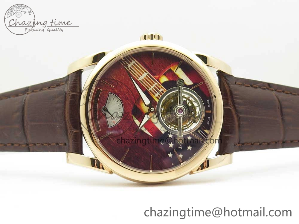 Fleurier Tonda Tourbillon Woodrock RG Real PR JBF Best Edition Red Dial on Brown Leather Strap