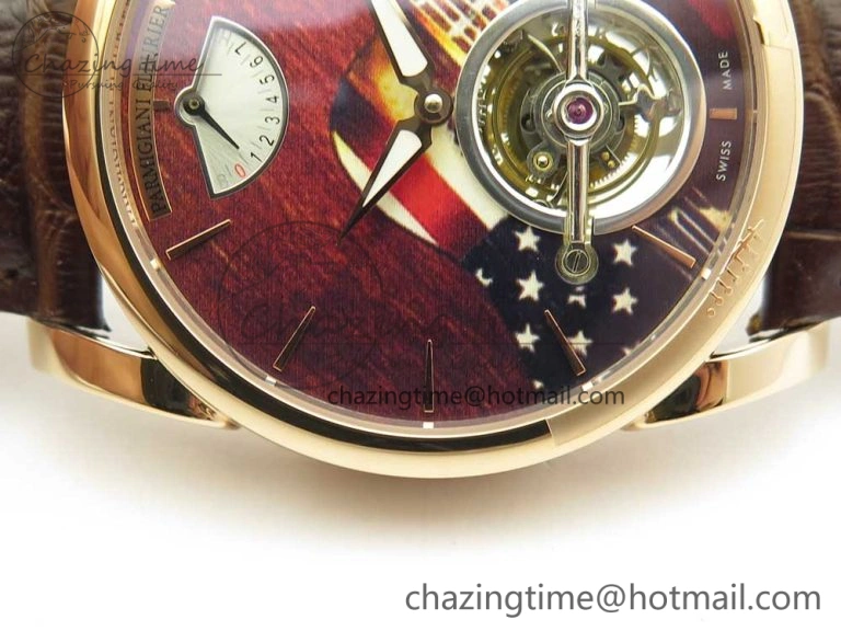Fleurier Tonda Tourbillon Woodrock RG Real PR JBF Best Edition Red Dial on Brown Leather Strap