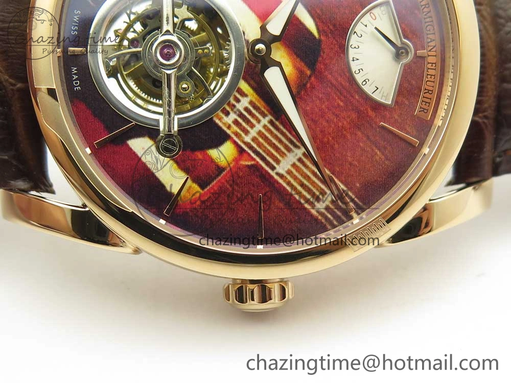 Fleurier Tonda Tourbillon Woodrock RG Real PR JBF Best Edition Red Dial on Brown Leather Strap