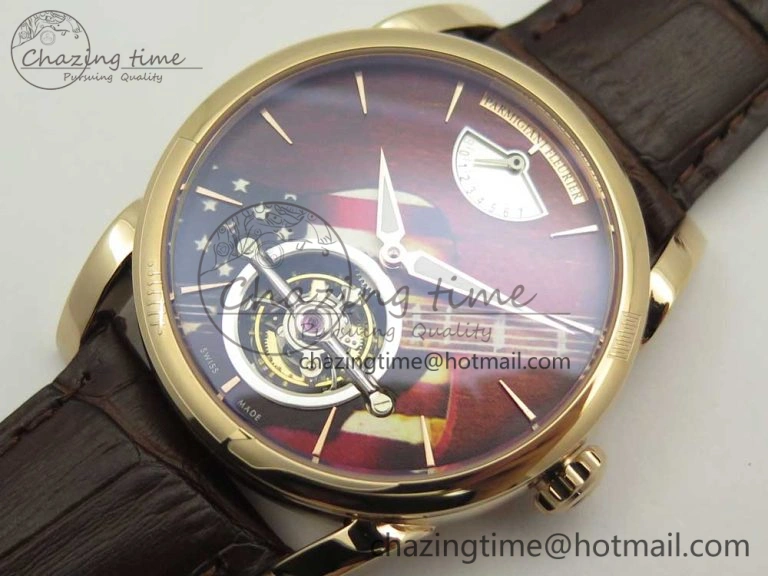 Fleurier Tonda Tourbillon Woodrock RG Real PR JBF Best Edition Red Dial on Brown Leather Strap