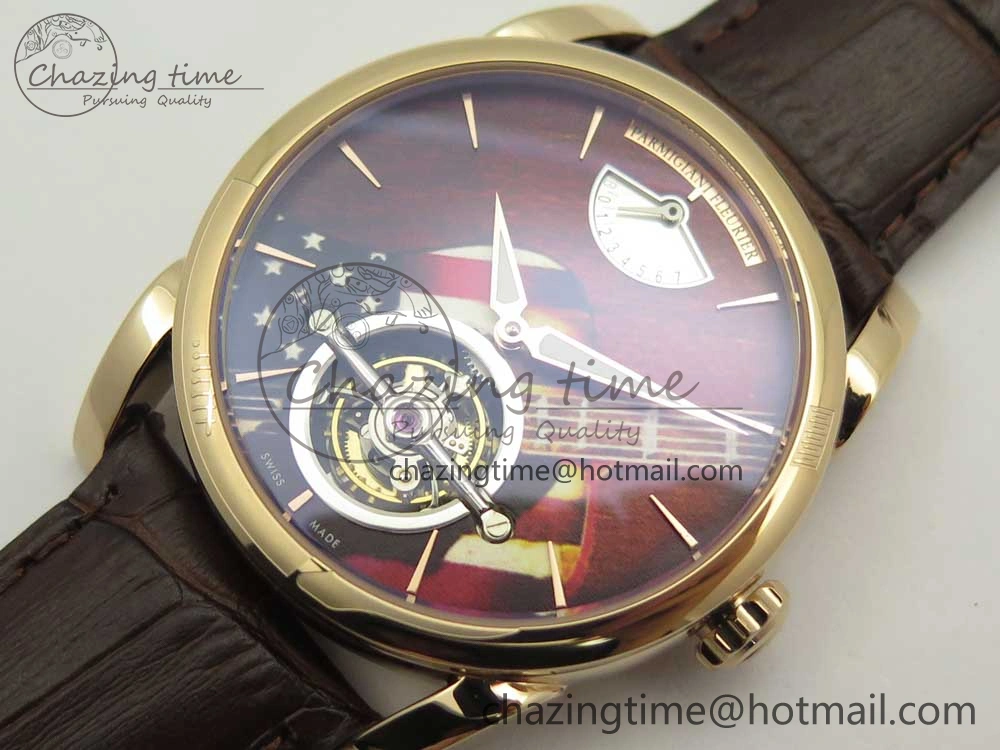 Fleurier Tonda Tourbillon Woodrock RG Real PR JBF Best Edition Red Dial on Brown Leather Strap