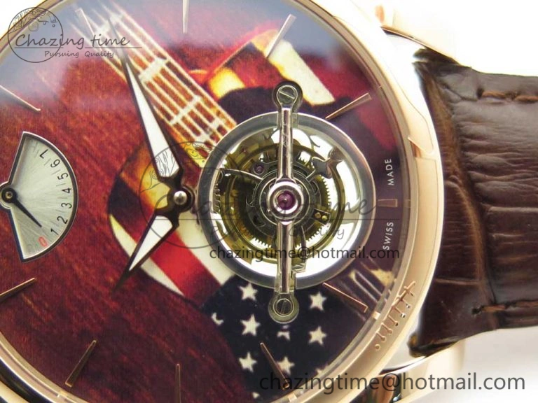 Fleurier Tonda Tourbillon Woodrock RG Real PR JBF Best Edition Red Dial on Brown Leather Strap