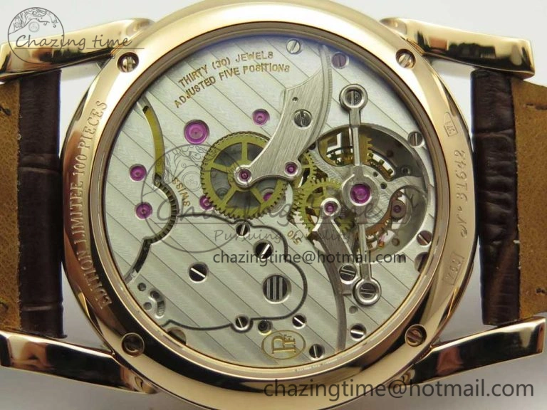 Fleurier Tonda Tourbillon Woodrock RG Real PR JBF Best Edition Red Man Dial on Brown Leather Strap
