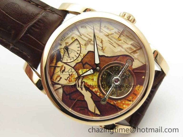 Fleurier Tonda Tourbillon Woodrock RG Real PR JBF Best Edition Red Man Dial on Brown Leather Strap