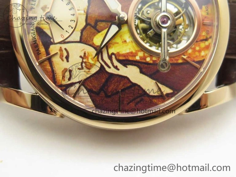 Fleurier Tonda Tourbillon Woodrock RG Real PR JBF Best Edition Red Man Dial on Brown Leather Strap