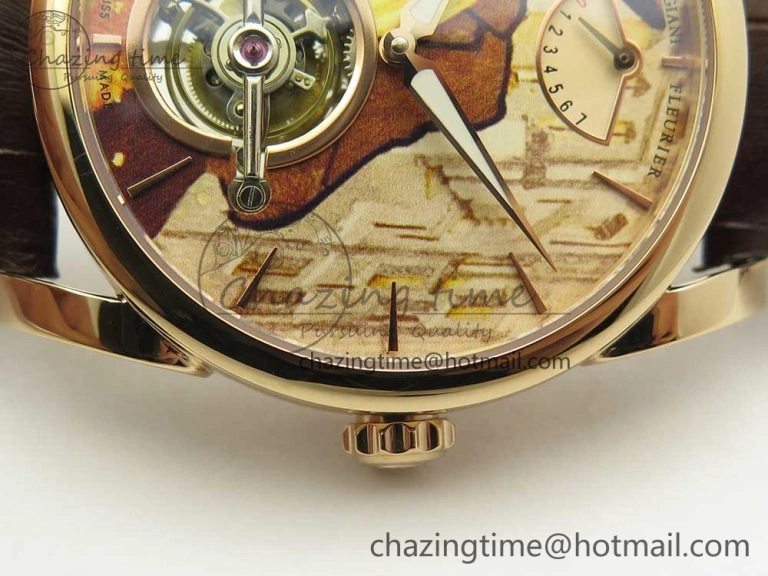 Fleurier Tonda Tourbillon Woodrock RG Real PR JBF Best Edition Red Man Dial on Brown Leather Strap