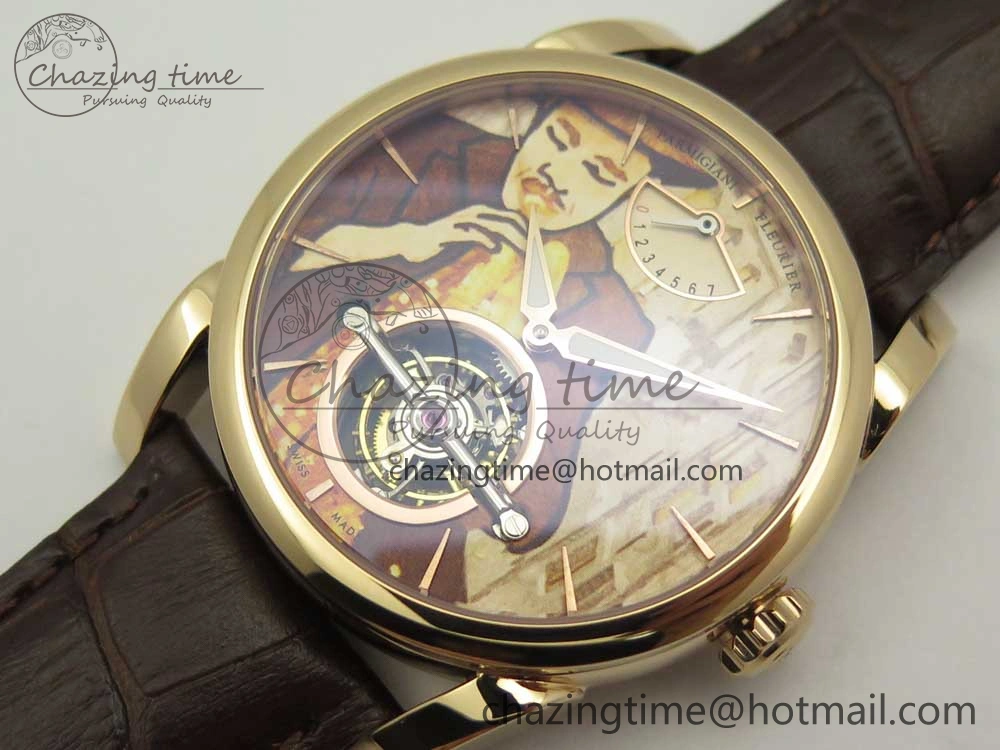 Fleurier Tonda Tourbillon Woodrock RG Real PR JBF Best Edition Red Man Dial on Brown Leather Strap