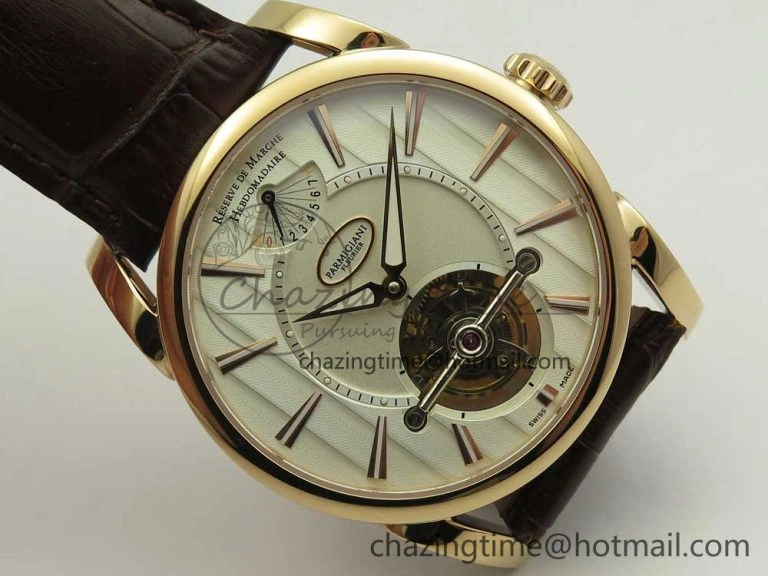 Fleurier Tonda Tourbillon Woodrock RG Real PR JBF Best Edition Silver Dial on Brown Leather Strap