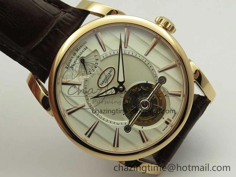 Fleurier Tonda Tourbillon Woodrock RG Real PR JBF Best Edition Silver Dial on Brown Leather Strap