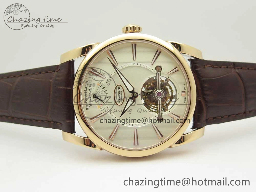 Fleurier Tonda Tourbillon Woodrock RG Real PR JBF Best Edition Silver Dial on Brown Leather Strap