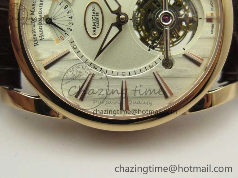 Fleurier Tonda Tourbillon Woodrock RG Real PR JBF Best Edition Silver Dial on Brown Leather Strap