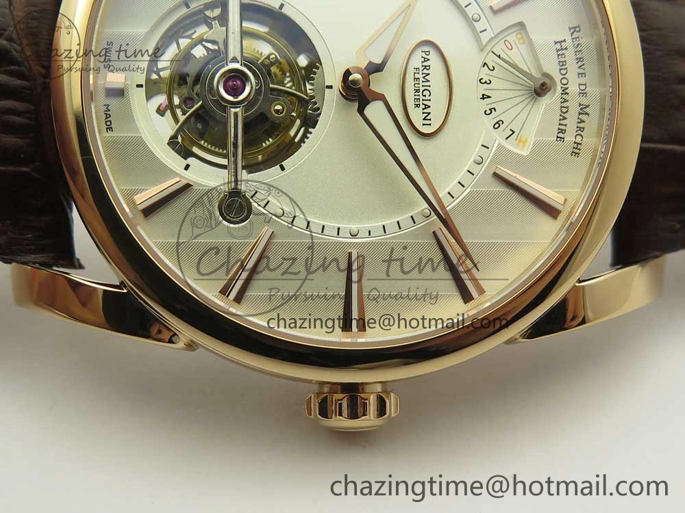 Fleurier Tonda Tourbillon Woodrock RG Real PR JBF Best Edition Silver Dial on Brown Leather Strap