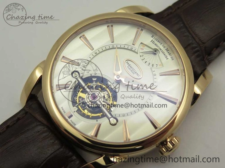 Fleurier Tonda Tourbillon Woodrock RG Real PR JBF Best Edition Silver Dial on Brown Leather Strap