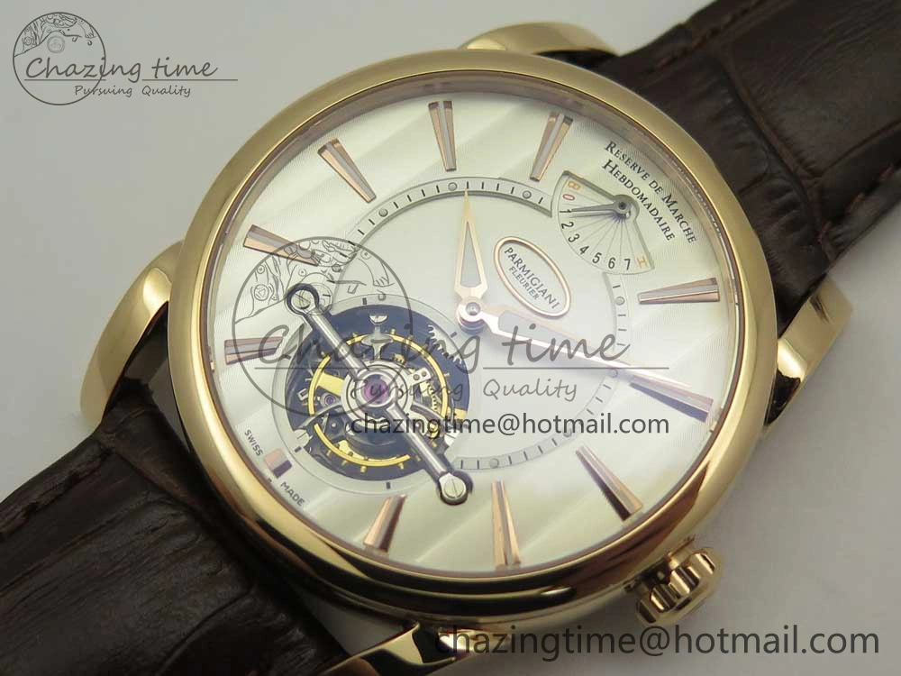 Fleurier Tonda Tourbillon Woodrock RG Real PR JBF Best Edition Silver Dial on Brown Leather Strap