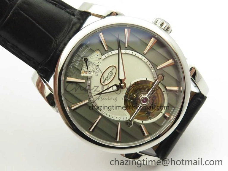 Fleurier Tonda Tourbillon Woodrock SS Real PR JBF Best Edition Black White Dial on Black Leather Strap