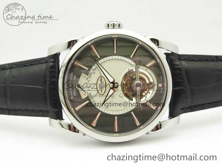 Fleurier Tonda Tourbillon Woodrock SS Real PR JBF Best Edition Black White Dial on Black Leather Strap