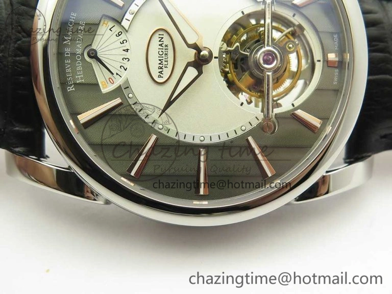 Fleurier Tonda Tourbillon Woodrock SS Real PR JBF Best Edition Black White Dial on Black Leather Strap