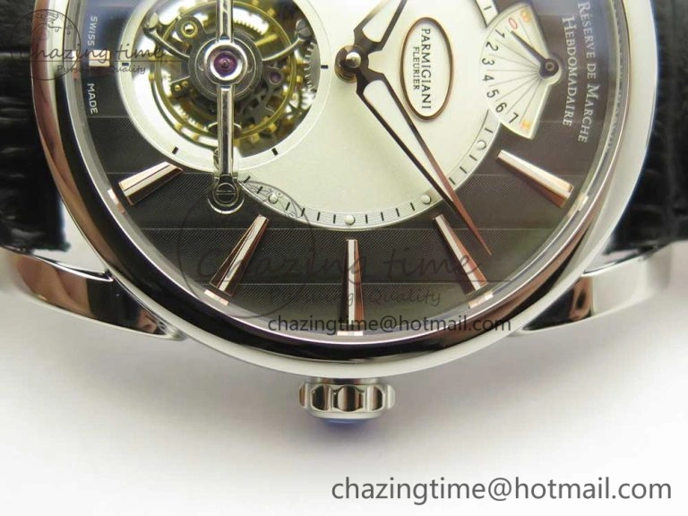 Fleurier Tonda Tourbillon Woodrock SS Real PR JBF Best Edition Black White Dial on Black Leather Strap