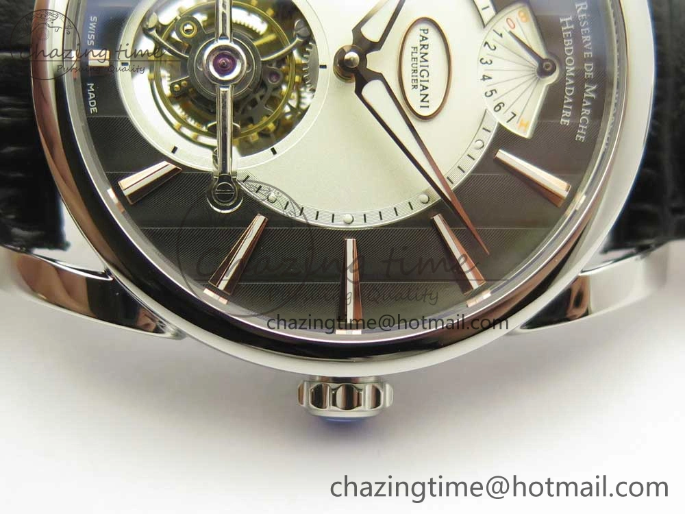 Fleurier Tonda Tourbillon Woodrock SS Real PR JBF Best Edition Black White Dial on Black Leather Strap