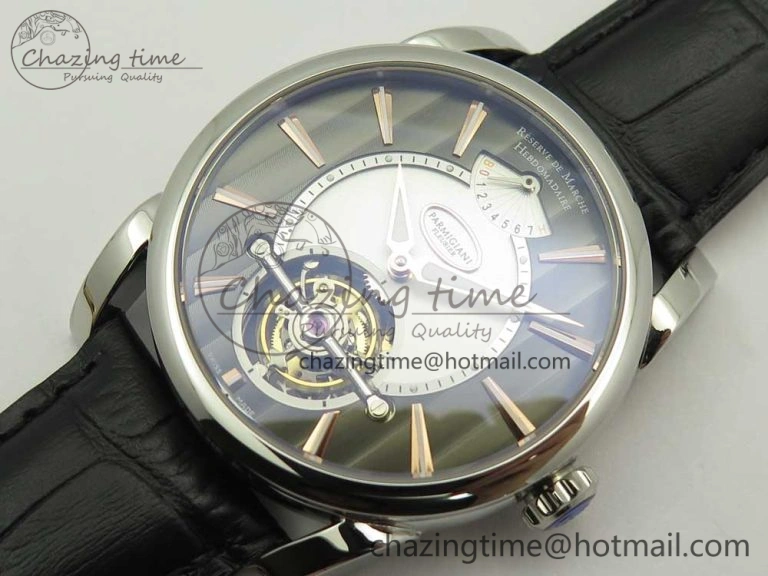 Fleurier Tonda Tourbillon Woodrock SS Real PR JBF Best Edition Black White Dial on Black Leather Strap