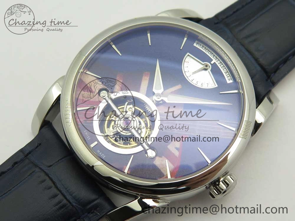 Fleurier Tonda Tourbillon Woodrock SS Real PR JBF Best Edition Blue Dial on Blue Leather Strap