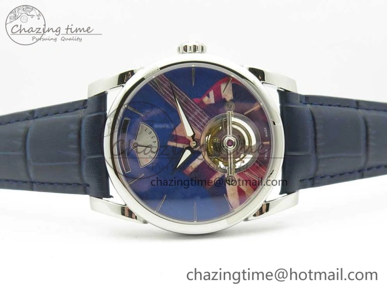 Fleurier Tonda Tourbillon Woodrock SS Real PR JBF Best Edition Blue Dial on Blue Leather Strap