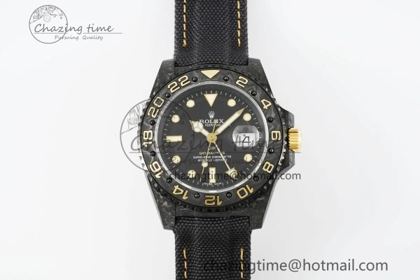 GMT Carbon DIWF Best Edition Black Textured Dial YG Markers on Black Nylon Strap SA3186 CHS