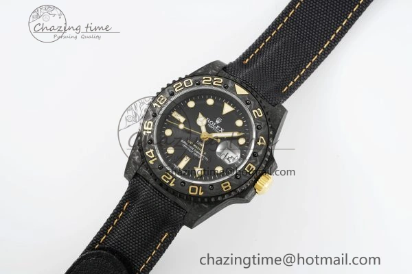 GMT Carbon DIWF Best Edition Black Textured Dial YG Markers on Black Nylon Strap SA3186 CHS