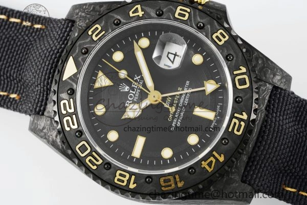 GMT Carbon DIWF Best Edition Black Textured Dial YG Markers on Black Nylon Strap SA3186 CHS