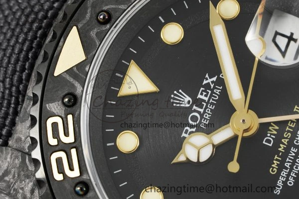GMT Carbon DIWF Best Edition Black Textured Dial YG Markers on Black Nylon Strap SA3186 CHS