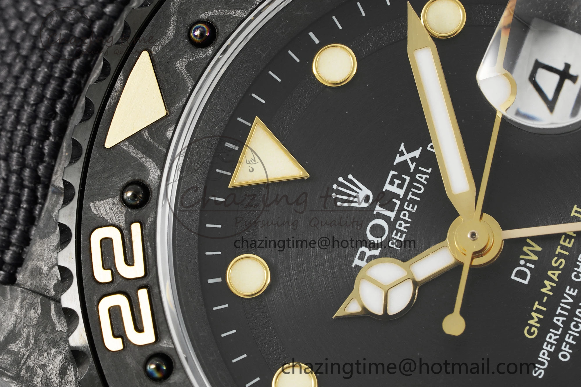 GMT Carbon DIWF Best Edition Black Textured Dial YG Markers on Black Nylon Strap SA3186 CHS
