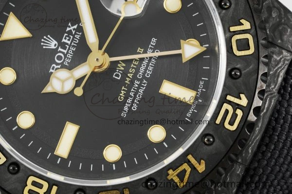 GMT Carbon DIWF Best Edition Black Textured Dial YG Markers on Black Nylon Strap SA3186 CHS