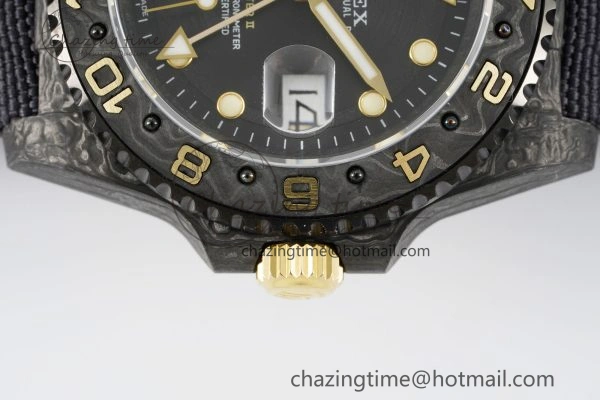 GMT Carbon DIWF Best Edition Black Textured Dial YG Markers on Black Nylon Strap SA3186 CHS