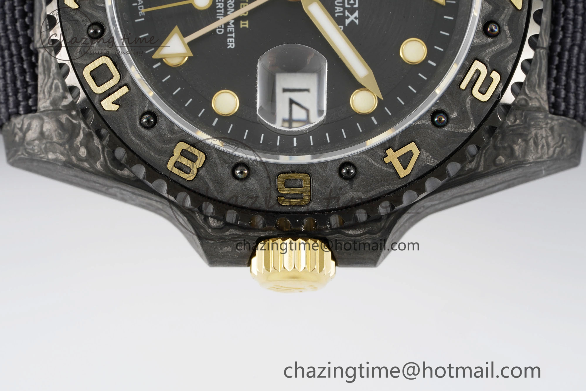 GMT Carbon DIWF Best Edition Black Textured Dial YG Markers on Black Nylon Strap SA3186 CHS