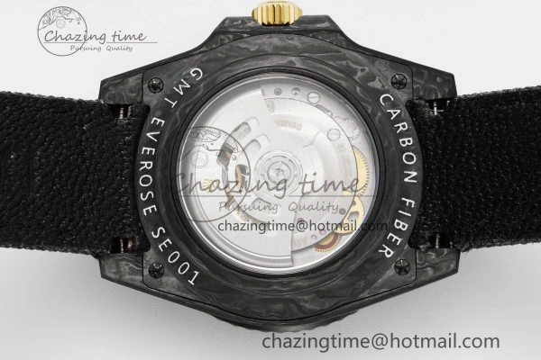 GMT Carbon DIWF Best Edition Black Textured Dial YG Markers on Black Nylon Strap SA3186 CHS