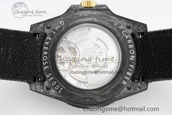 GMT Carbon DIWF Best Edition Black Textured Dial YG Markers on Black Nylon Strap SA3186 CHS