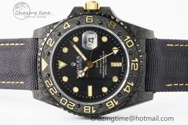GMT Carbon DIWF Best Edition Black Textured Dial YG Markers on Black Nylon Strap SA3186 CHS