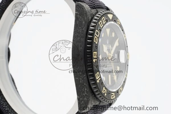GMT Carbon DIWF Best Edition Black Textured Dial YG Markers on Black Nylon Strap SA3186 CHS