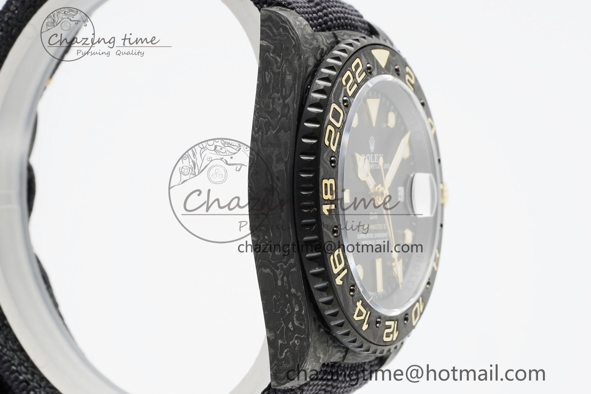 GMT Carbon DIWF Best Edition Black Textured Dial YG Markers on Black Nylon Strap SA3186 CHS