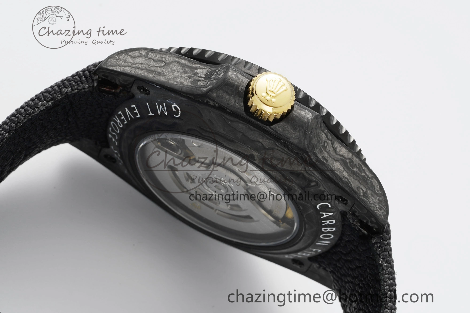 GMT Carbon DIWF Best Edition Black Textured Dial YG Markers on Black Nylon Strap SA3186 CHS