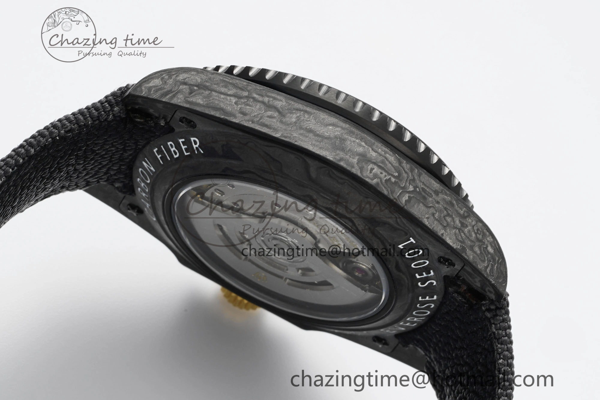GMT Carbon DIWF Best Edition Black Textured Dial YG Markers on Black Nylon Strap SA3186 CHS