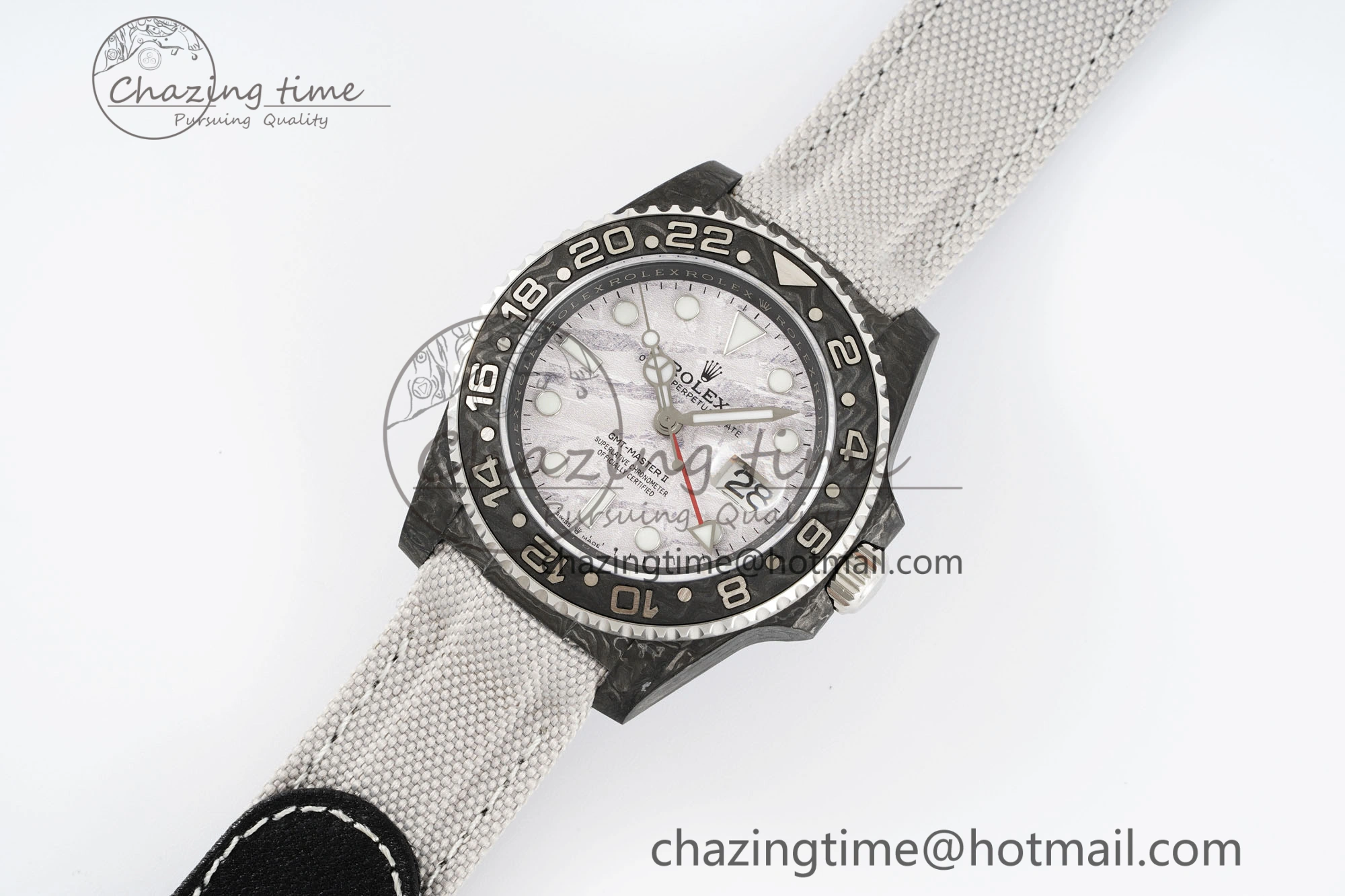 GMT Carbon DIWF Best Edition Meteorite Dial on White Nylon Strap SA3186 CHS