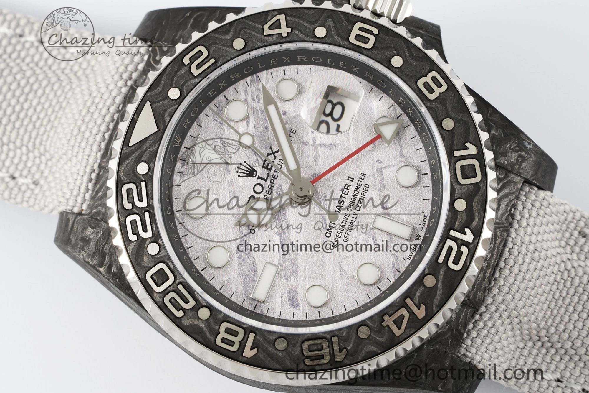 GMT Carbon DIWF Best Edition Meteorite Dial on White Nylon Strap SA3186 CHS